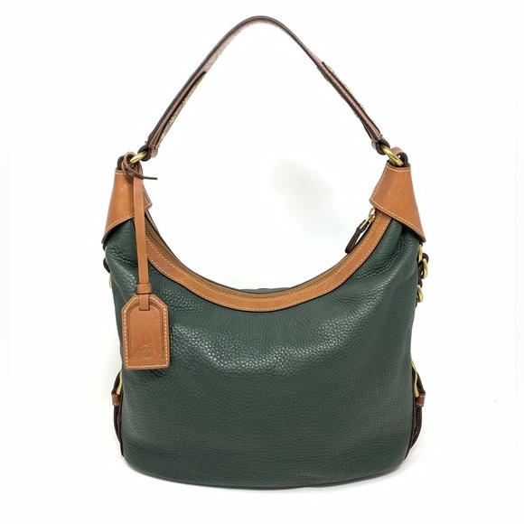 Ghurka Original Collection Pebbled Leather Green/Tan/Golden Hobo Shoulder Bag - Picture 4 of 17